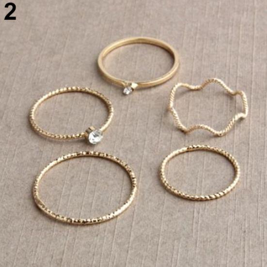 5Pcs/Set Band Ring Wave Stack Above Knuckle Midi Rings Lady Jewelry Charm