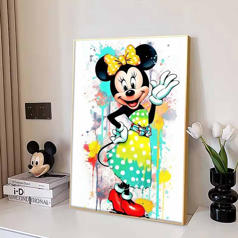 Disney Cartoon Diamond Painting Minnie Mouse Watercolor Splatter Art Illustration 5D DIY Art Cross Stitch Kit Mosaic Embroidery Home Decor Gift