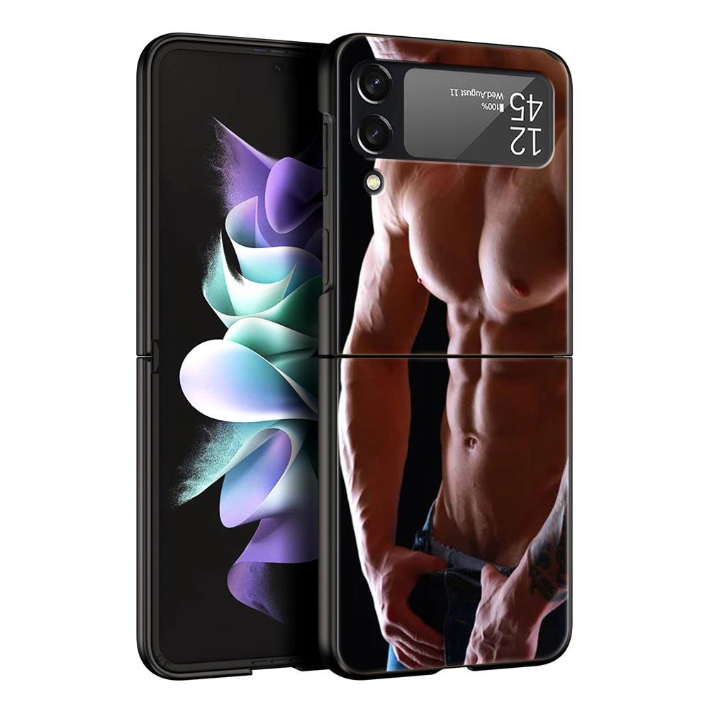 Hard PC Phone Case For Samsung Galaxy Z Flip 7 6 5 4 Black Cover For Galaxy Z Flip 3 Foldable Shockproof Male Abdominal Muscle