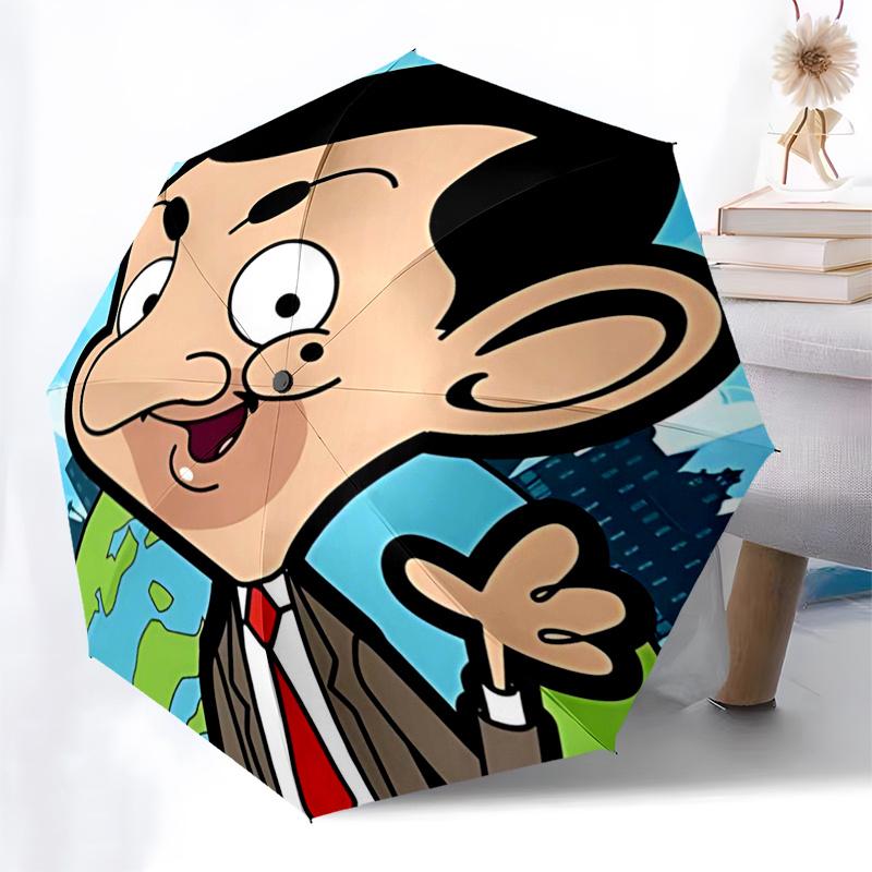 Ombrello da Viaggio a Tema Mr. Bean - 8 Stecche, Apertura e Chiusura Automatica, Design Pieghevole Portatile, Ombrello Compatto ed Elegante Adatto per Esterni