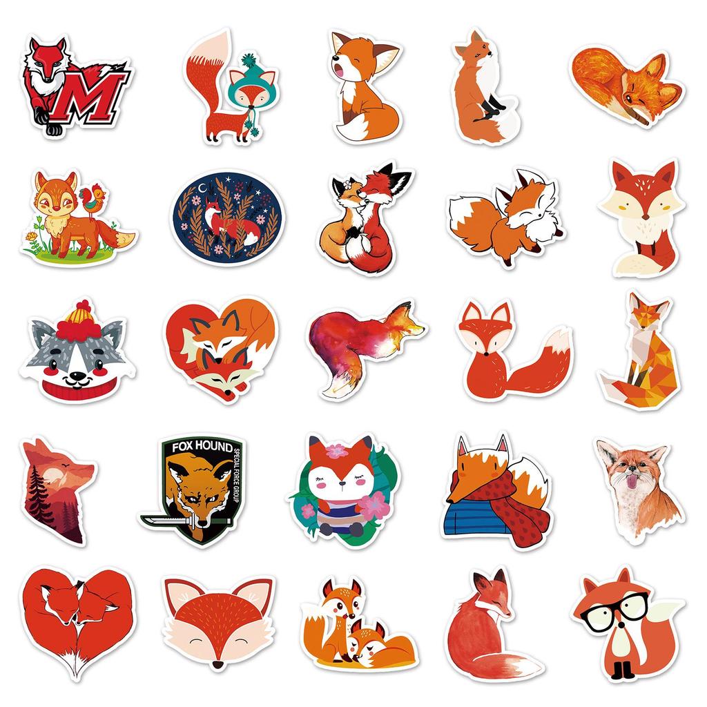 50 Cute Fox Cartoon Stickers for Kids Journals, Planners, Notebook & Suitcase Decoration - Waterproof