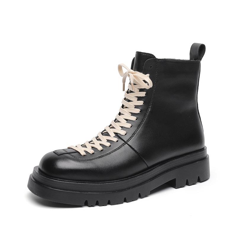 

Мужские повседневные ботинки на платформе в английском стиле, черные модные туфли из натуральной кожи, ковбойские весенне-осенние ботинки, крутые высокие мотоциклетные боты 270 чёрный