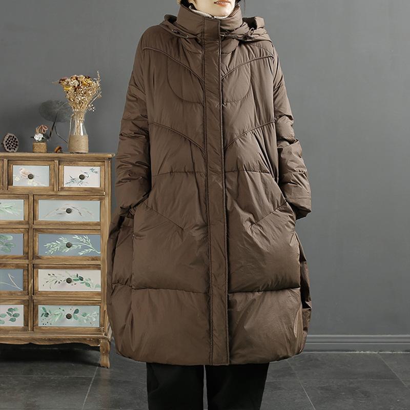 Winter Schwarzer Kapuzenparka Daunenjacke Damen Locker Übergroß Dick Warm Taschen Pufferjacke Damen Lang Oberbekleidung