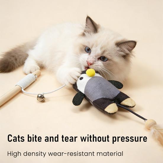 Interactive Cat Wand Toy Feather Plush Animal Cat Teaser Stick with Bell Indoor Kitten Play Exercise Toy
