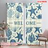 2pcs 2D Flat Printing Curtain Seashell Starfish Welcome 100% Polyester Fabric Without Electricity Festive Curtains Perfect for