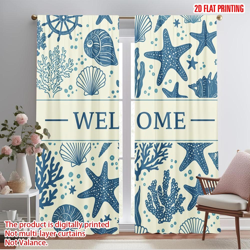 

2pcs 2D flat printing Curtain Seashell Starfish Welcome 100% Polyester Fabric Without Electricity Festive Curtains Perfect for 52.50×116.00 CM 2pcs