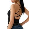 Women's Cross Back Tank Top V Neck Sleeveless Backless Slim Fit Stretchy Casual Summer Vest Shirt