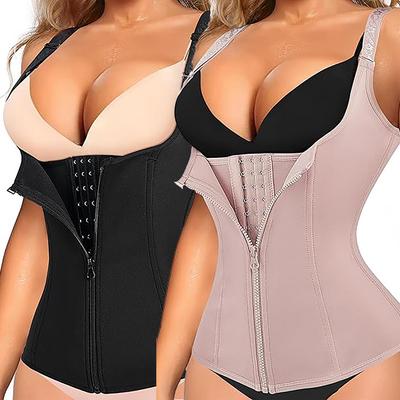 Taillenformer Korsett für Frauen Bauchkontrolle Shapewear mit Reißverschluss & Haken Damen Schlankmachender Body Shaper Tank Top Weste mit Verstellbaren Trägern