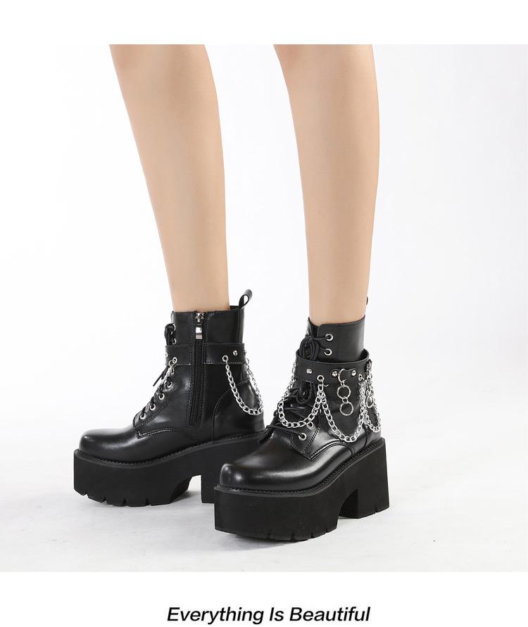 Fashion New Spring Autumn Goth Halloween Cosplay Combat Boots Women Sexy Chain Platform Jungle Boots Chunky Heel Comfort Big Size 43