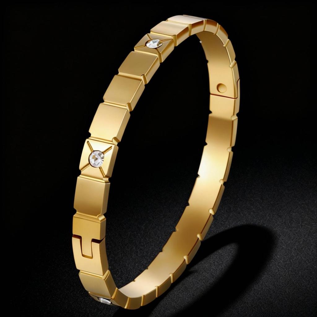 Women's Luxury Stainless Steel Bracelet: Electroplated Titanium, Full Diamond Set, European-American Style