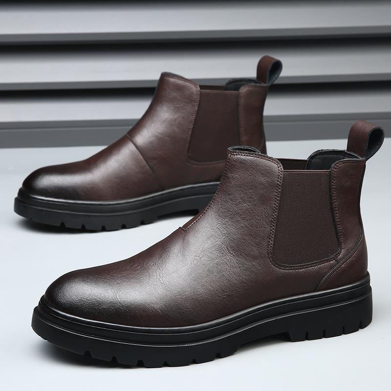 Fashion Slip on High Top Men Shoes British Style Formal Chelsea Boots Winter Warm Plush Fur Business Boots for Men Handmade Male Botas