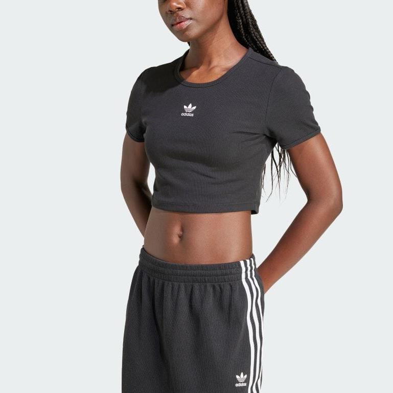 Adidas Originals Essentials Slim Fit Comfortable Short Sleeve T-Shirt Women Tops Black IY9664