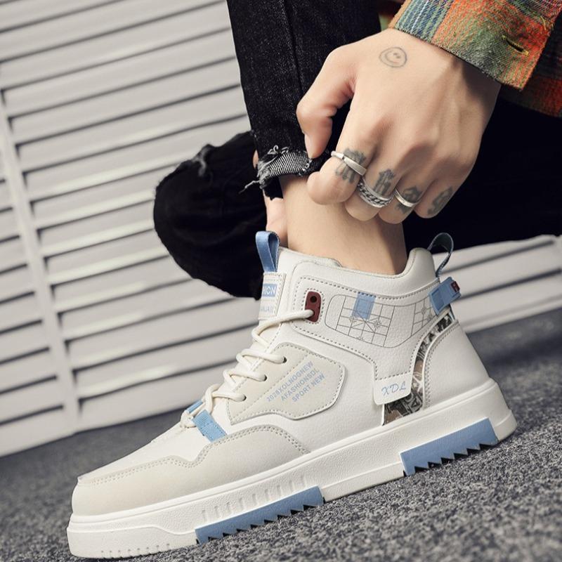 Men's High-top Sneaker Fashion Leather Casual Shoes Lace Up Platform Vulcanize Shoes High Top Skateboard Shoes Zapatillas Hombre