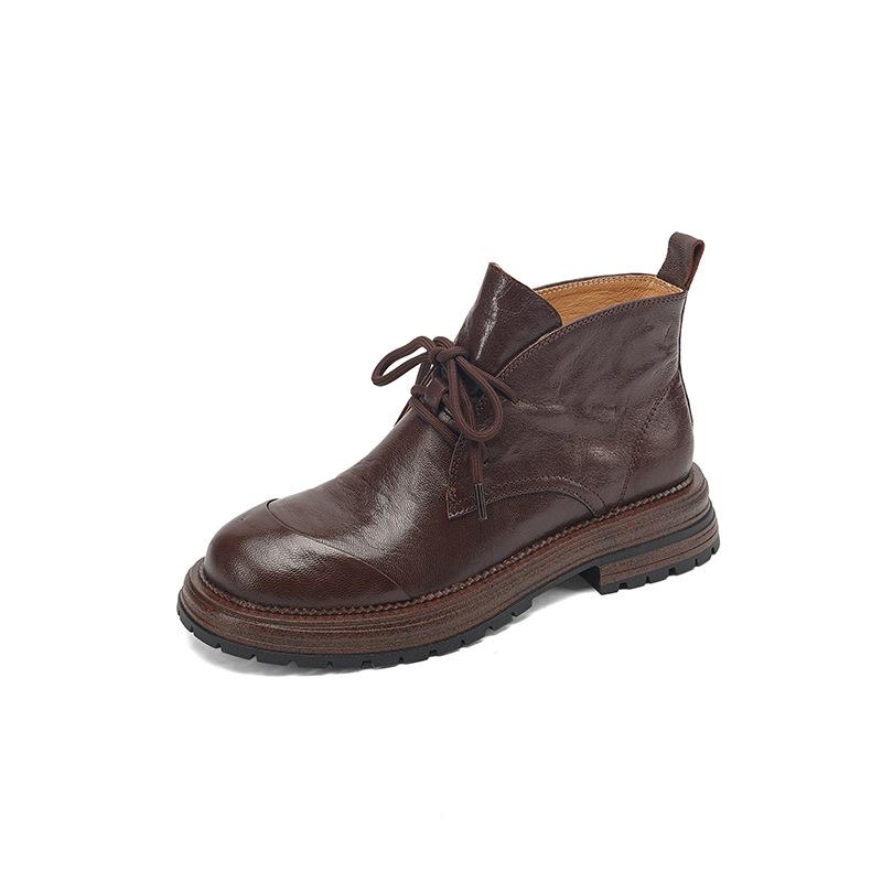 Sheepskin version~ Simple design round head strap thick heel fashionable handsome Martin boots women's soft sole comfortable fashion boots