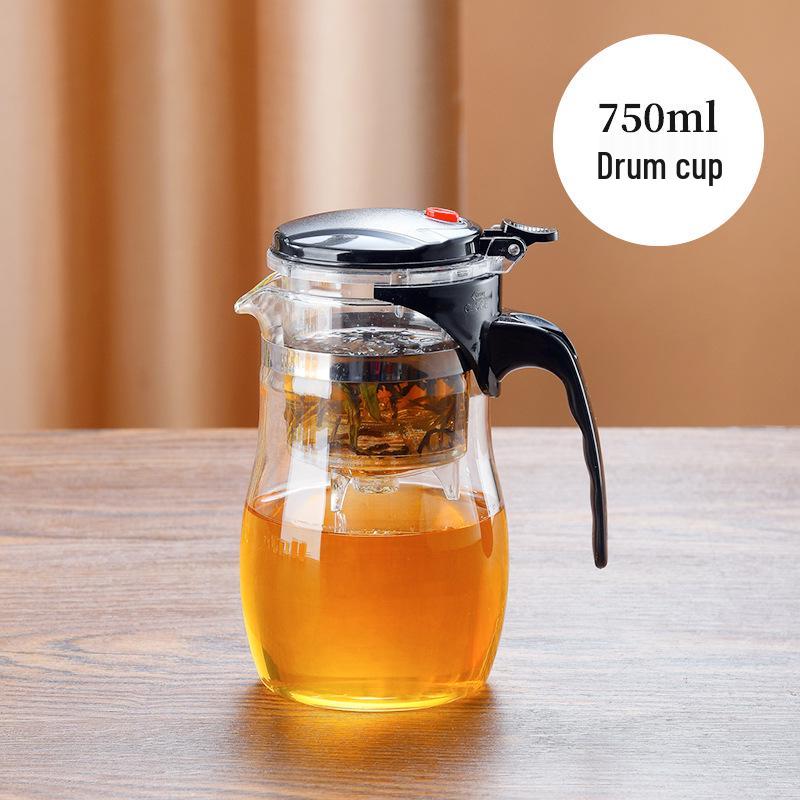 Flowing Cup Teapot with One-Button Separation Tea Infuser and Filter Glass Teacup Set