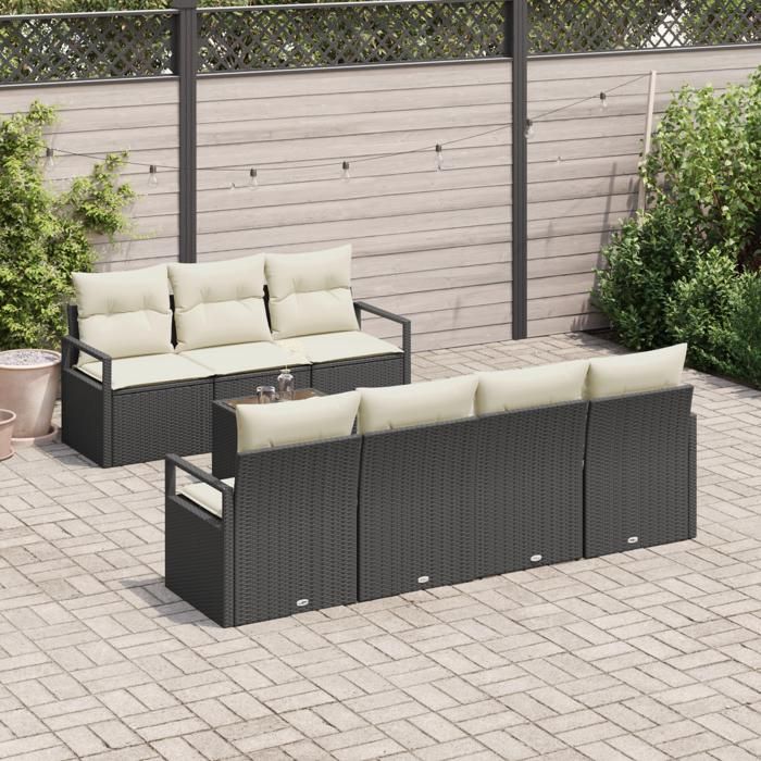Canapé de Jardin de 8 pièces avec Coussins Noir Rattan Synthétique, Canapé de Jardin 2 Places avec Rangement et Coussins 3354956
