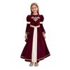 Luxury Medieval Princess Gown for Kids: Detailed Patchwork, Bell Sleeves, Gold Print & Waist Band for Renaissance Theme Event