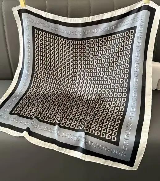 

68cm Letter D Printed Scarf Women s Imitation Silk High-end Temperament Scarf Simple and Versatile Headscarf Shawl белый