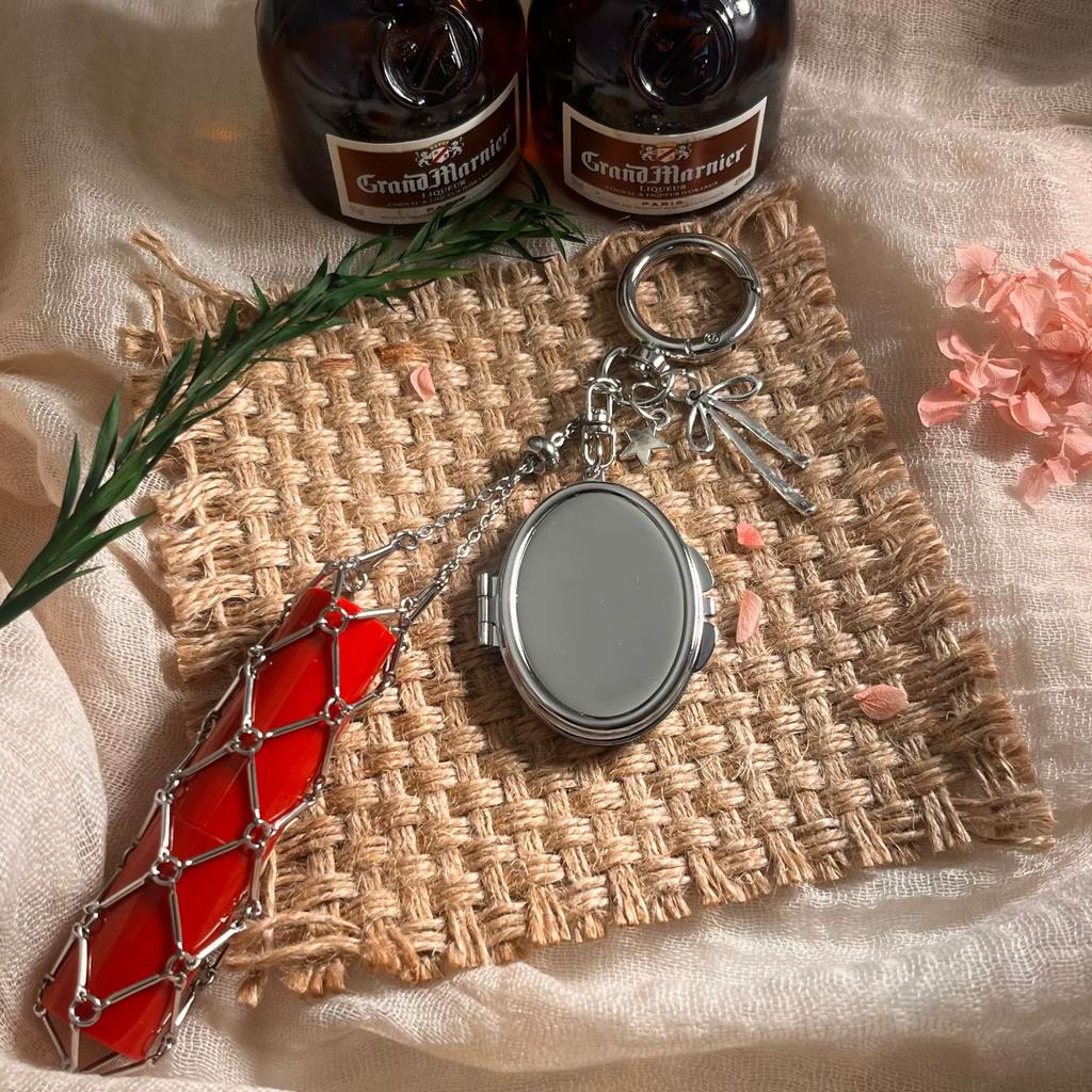 Custom Logo Y2K Popular Keychain Stainless Lipstick Pouch Mesh Portable Keyring Mirror Bag Pendant Key Chain Ring Socialite Gift