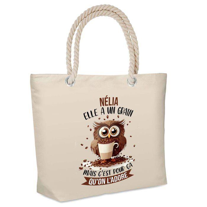 Sac de plage - PLANETEE - isotherme Nélia Chouette Grain - Coton naturel - Grande contenance - Anses solides