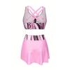 Women's Floral Print Tankini Swimsuit Set - Cross-Border Split Swimsuit Dress Three-Piece Set with Flying Edge Bikini, European and American Swimwear