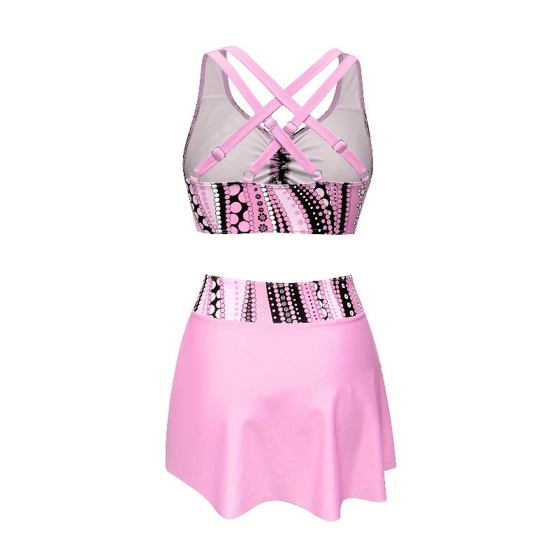 Women's Floral Print Tankini Swimsuit Set - Cross-Border Split Swimsuit Dress Three-Piece Set with Flying Edge Bikini, European and American Swimwear