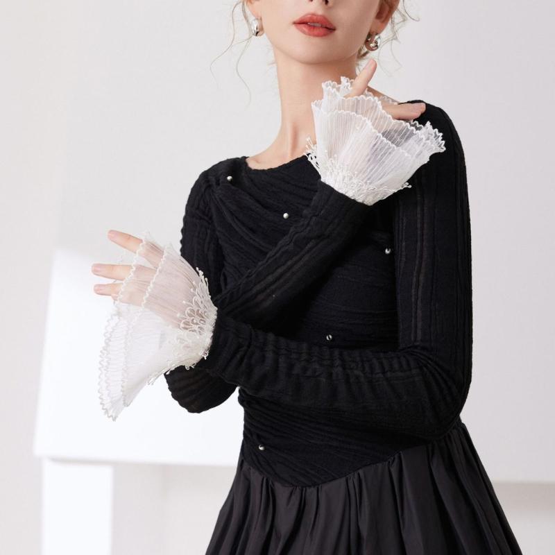 Embroidery Lace Flower Arm Sleeves Comfortable Armwear Wrist Cuffs Decorative Sleeves for Women Casual Formal Occasion