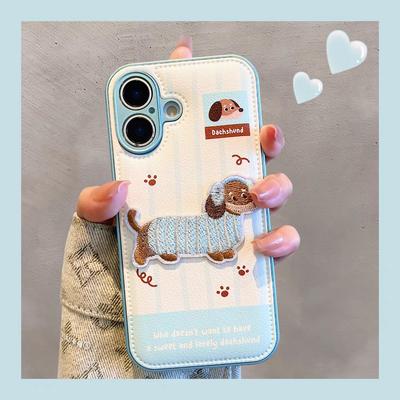 Applicable To Apple 16 Mobile Phone Case Iphone15promax Leather Pattern Down Jacket 13 Embroidery Dog Patch 14 Cute