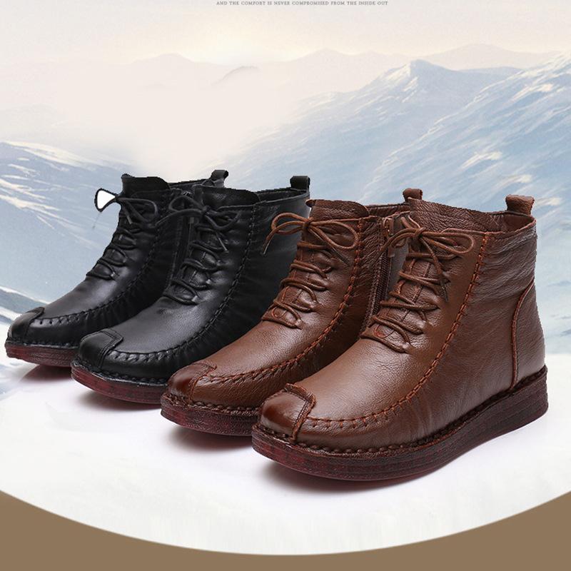 Women's Shoes Genuine Leather Boots Women's Fashion Winter Boots Female Flat Shoes Non-slip Warm Shoes Women Ankle Boots