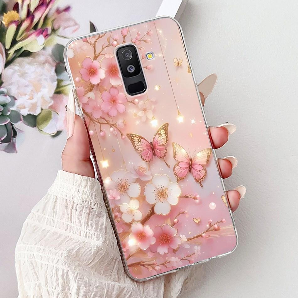 For Samsung Galaxy A6 Plus 2018 Phone Case On Samsung A6+ (2018) A6 A600F A605G Elegant Floral Cat Soft Silicone Clear TPU Cases