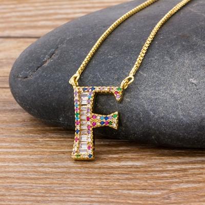 New Arrival Fashion Special Custom Design 26 Initial Letters Necklace Copper CZ Rainbow Pendant Best Family Name Jewelry Gift
