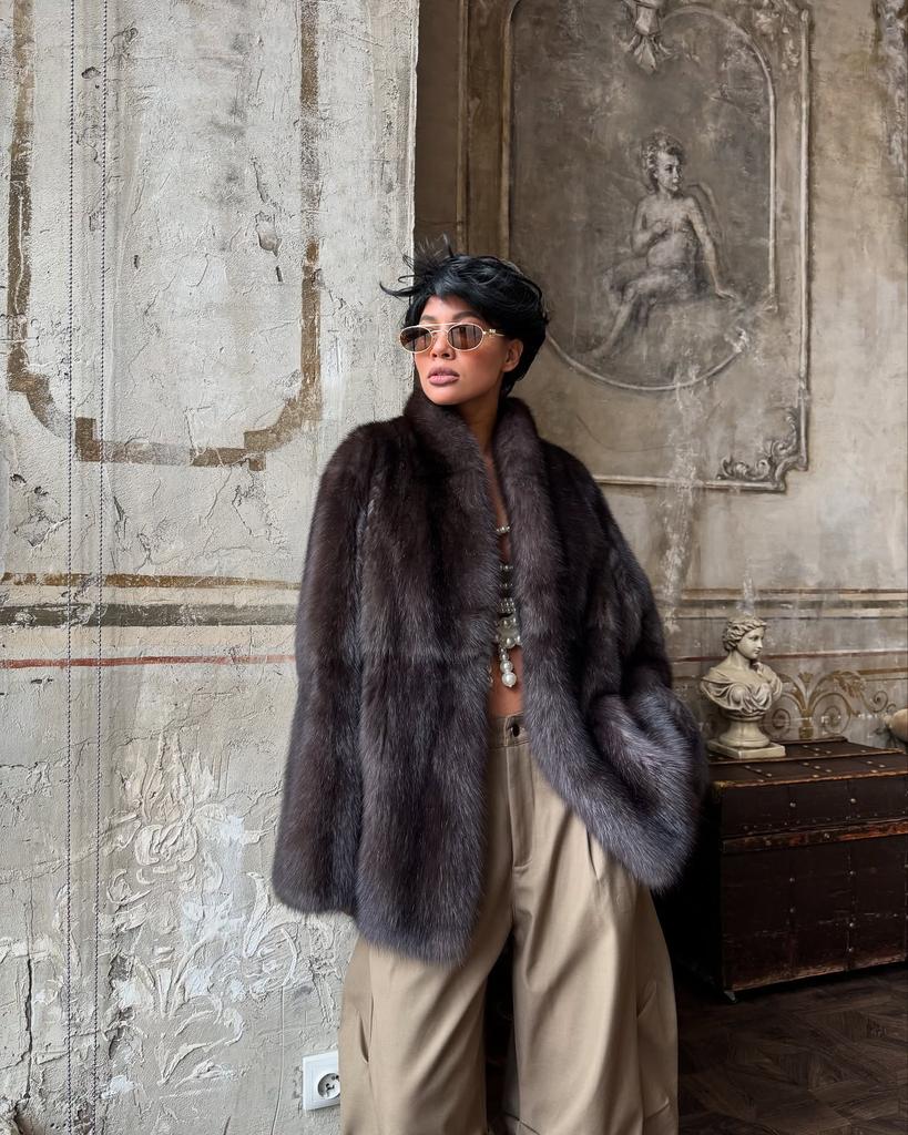 Women's Medium To Long Faux Fur Jacket Women's Collar Warm Fur Coat Brown 2025 New Collection