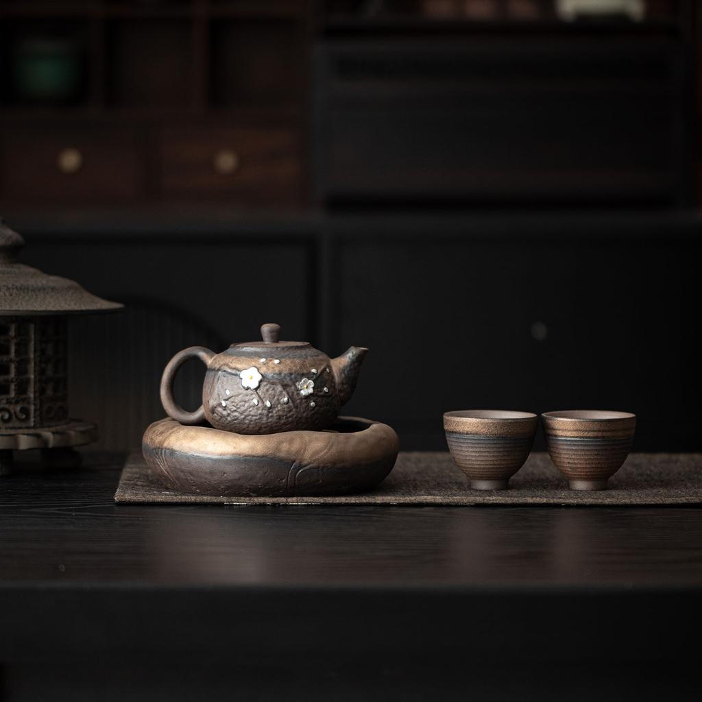 Lotus Pond Teapot Holder Retro Water Storage Small Tea Tray Coarse Pottery Tea Tray Tea Set Heat Insulation Mat Serving Tray
