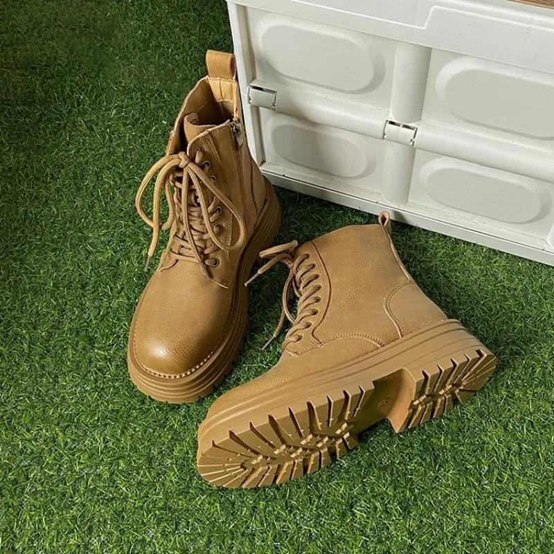 Fashion Shoes for Women 2024 New High-quality Lace Up Women's Boots English Ankle Thick Sole Solid Color Outdoor Daily Women's Boots