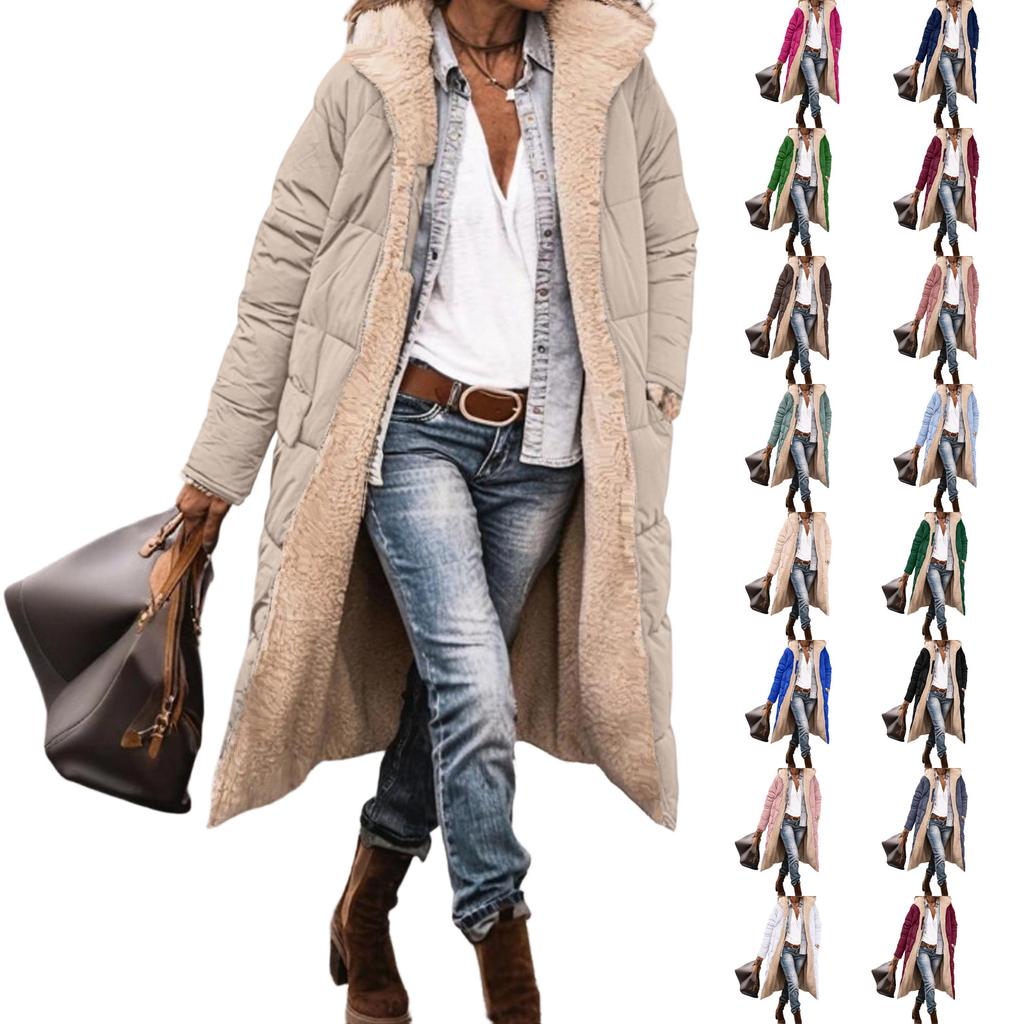 Women's Fashion Casual Warm Solid Color Hooded Cotton Jacket Long Sleeve Double-sided Slim Fit Temperament Cardigan Top Jacket
