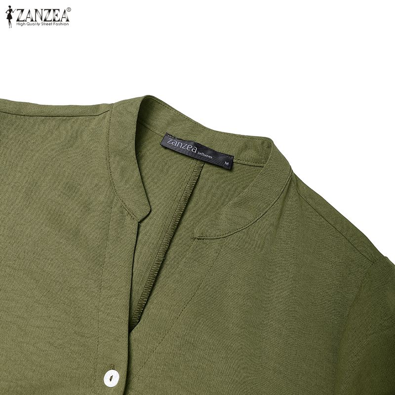 ZANZEA Rochie Casual de Vacanță pentru Femei cu Decolteu în V, Largă, cu Mâneci Lungi Cloș