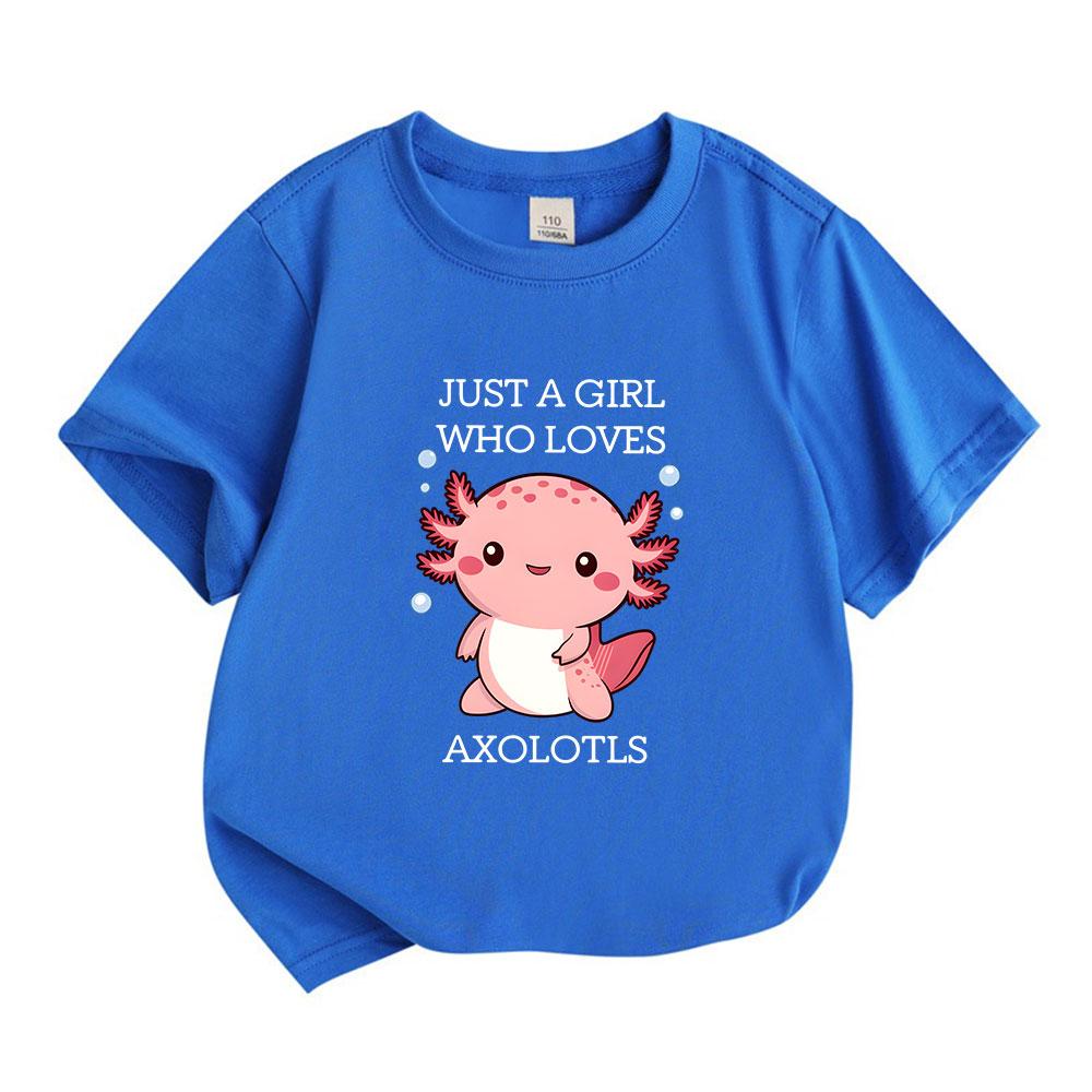 Kids Boys Girls 100% Cotton Crew Neck Short Sleeve T-Shirt, Cute Axolotl Print Casual Summer Tee for Axolotl Lover Little Girls Daily Wear