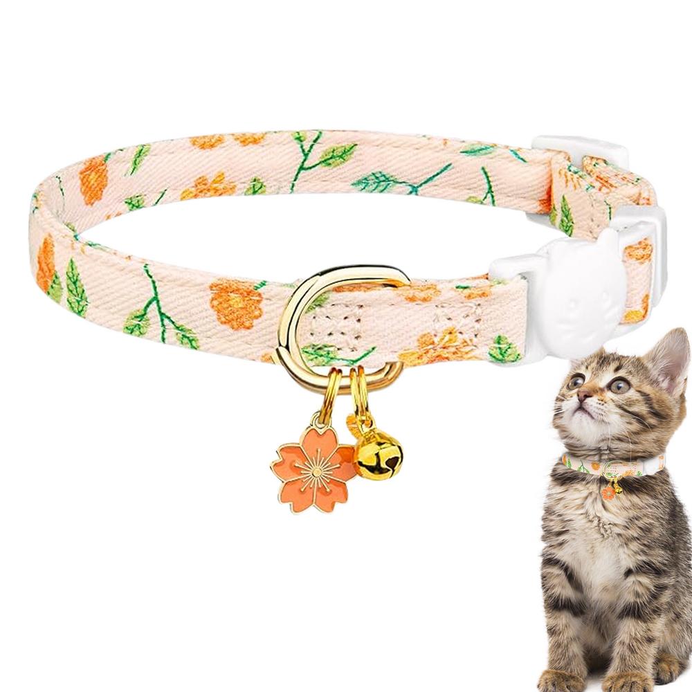 

Cat Collar With Bells Flower Pendant Kitten Collar With Bell Adjustable Breakaway Collar Small Boy Cat Collars Outdoor Pet