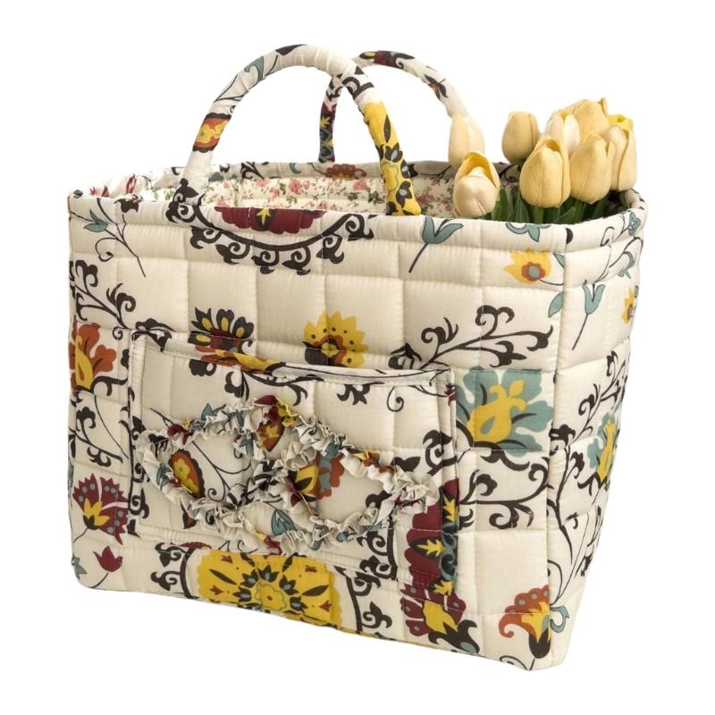 Portable Fabric Storage Basket with Sturdy Handles Foldable Laundry Organizers Fabric Storage Basket for Household Use