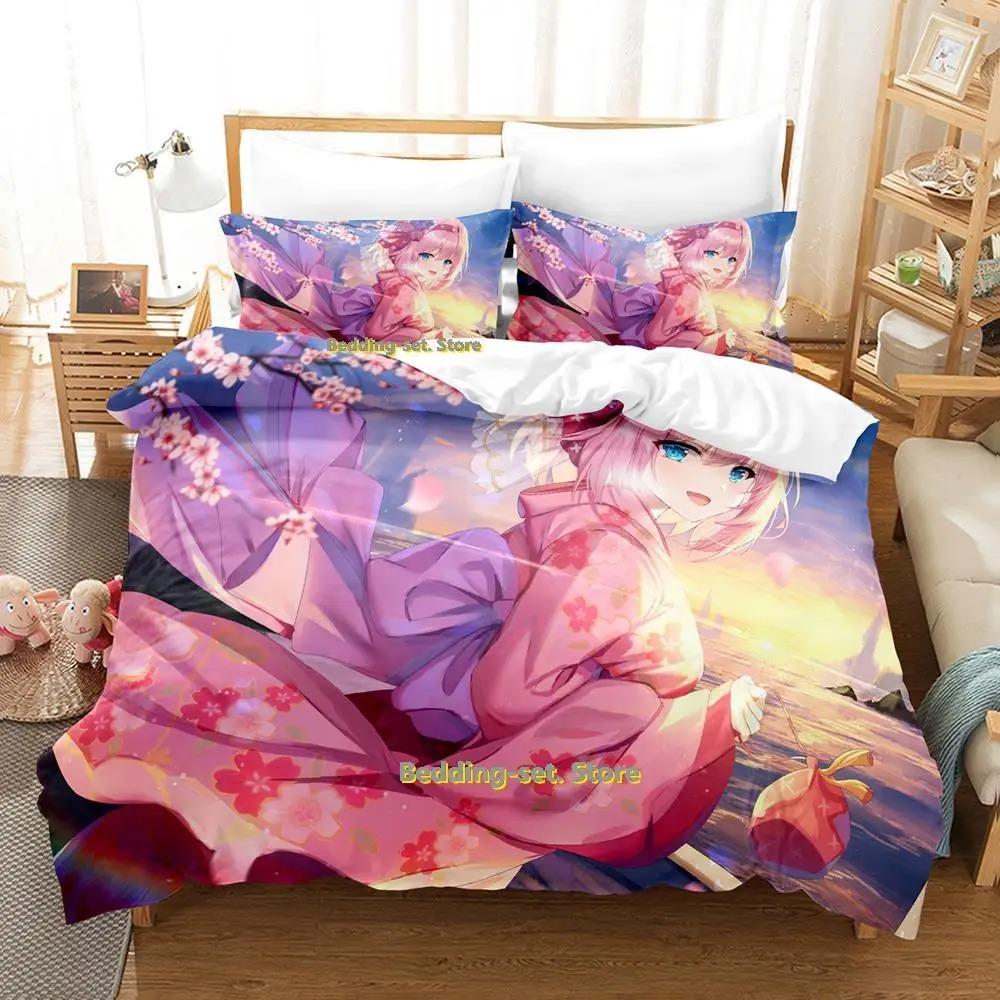 Princess Connect! ReDive Bed Cover Kit Cartoon Anime Three-piece Set Adult Kid Bedroom Duvetcover Sets Three-Dimensional Kawaii Girls Couette