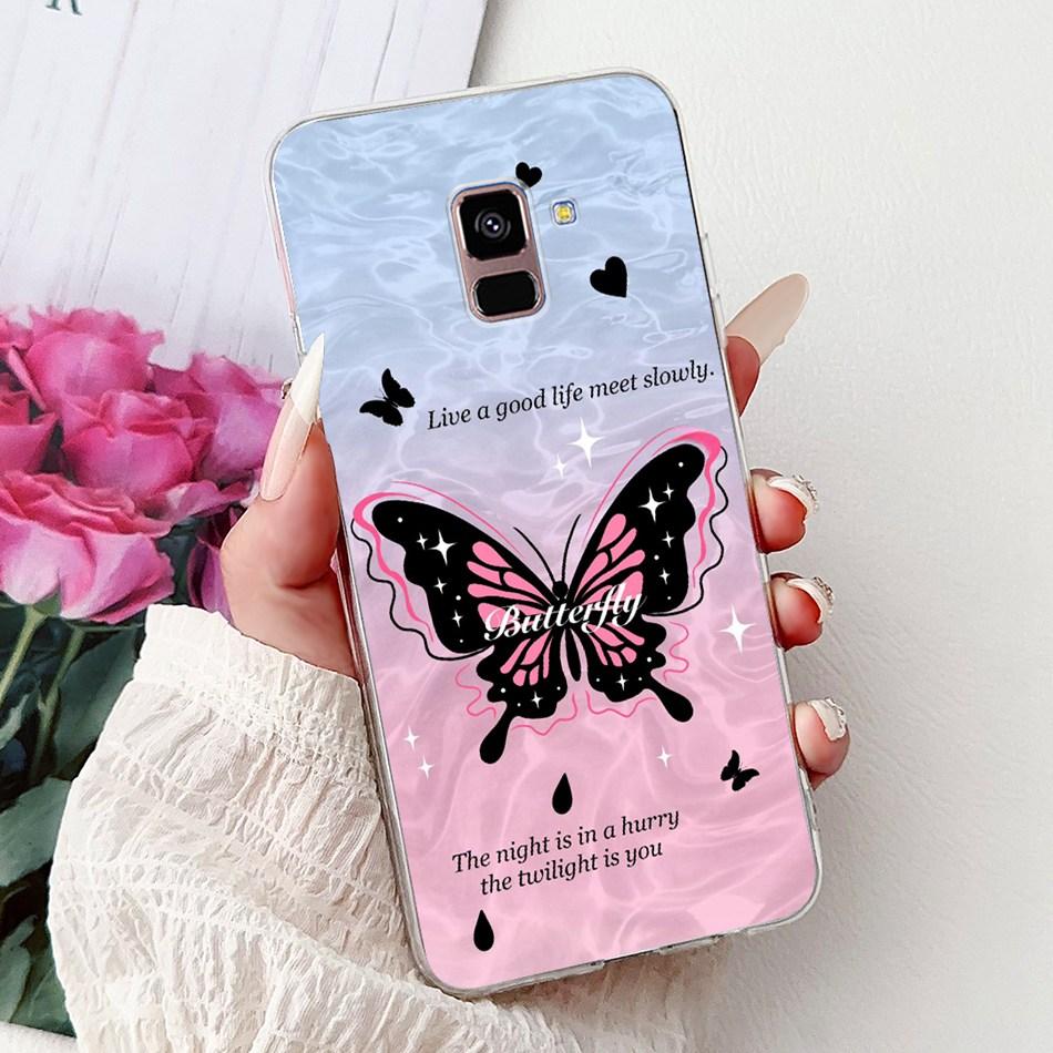 Phone Case For Samsung Galaxy A8+ (2018) SM-A730F / A8 (2018) SM-A530F Elegant Floral Butterfly Soft Silicone TPU Cases