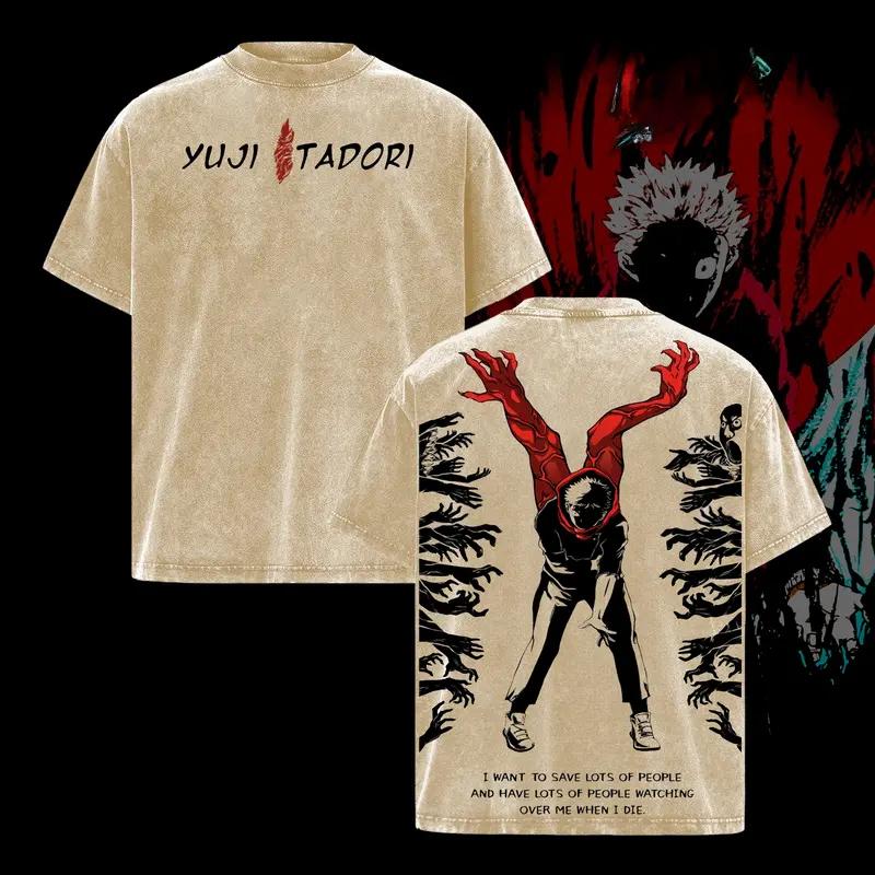 Футболка с принтом Jujutsu Kaisen Itadori Yuji мужская и женская из стираного хлопка в стиле манги винтажная футболка футболка Harajuku с коротким рукавом XXL коричневый 1700₽
