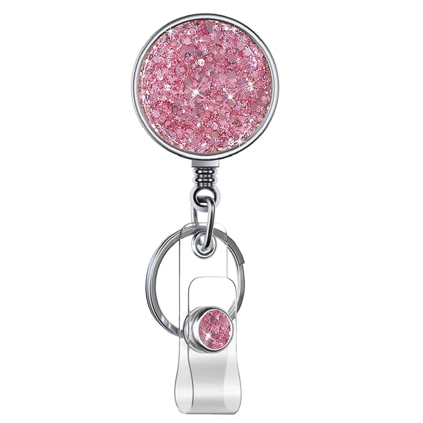 

Новый дизайн, 1 шт., металлический блестящий выдвижной значок медсестры, катушка, держатель удостоверения личности доктора, студента, учителя, брелки, шнурок розовый