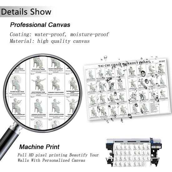 Tai Chi židle cvičení tabulka plakát bez rámu sedavé cviky pro začátečníky a seniory 12x18 palců PVC nástěnné umění pro obývací pokoj ložnici jógové studio