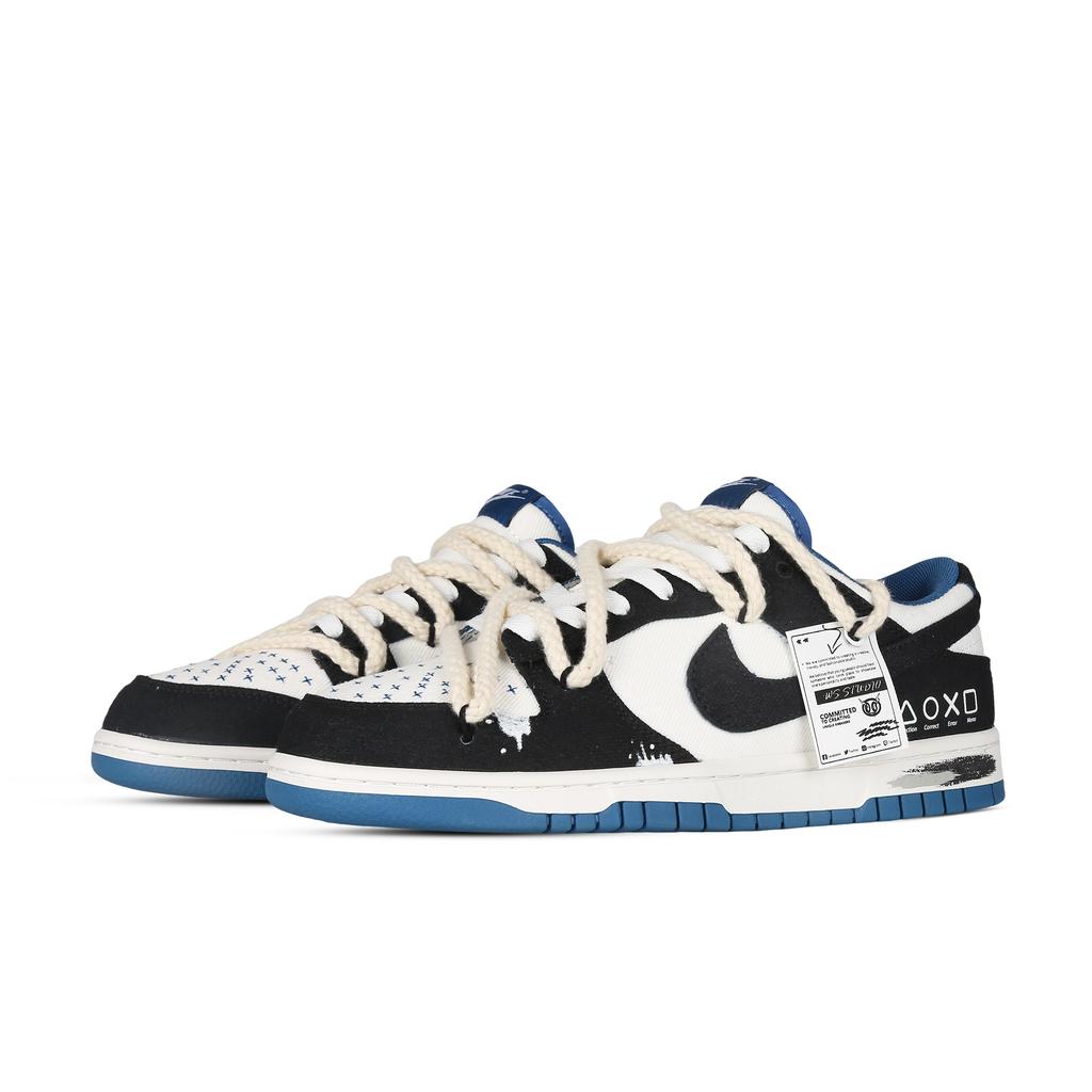 Nike Dunk Low Top Skateboard Shoes Men's Black White Blue DV0834-101(Team81-)