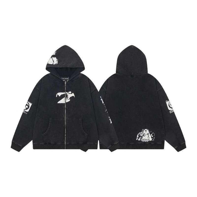 Erkek Geniş Kesim Pamuklu Kapüşonlu Fermuarlı Sweatshirt Sokak Giyim Günlük Harf Baskılı Uzun Kollu Tişört