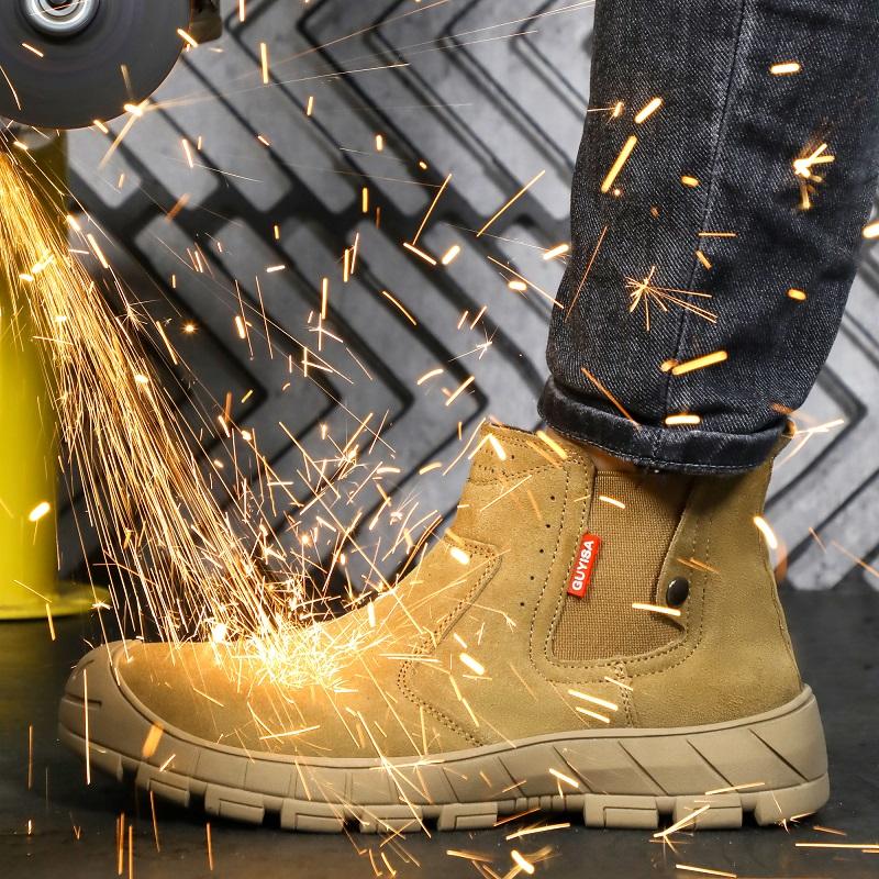Suede Welder Shoes Men Safety Boots Steel Toe Work Shoes Sneakers Male Anti-Smash Anti-Slip Work Boots Men Safety Shoes Footwear