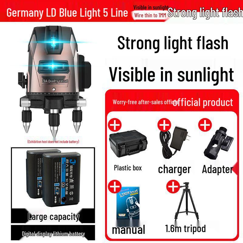 High-Precision Automatic Laser Level Tool with Green & Blue Light, 5-Line Infrared, Outdoor Use