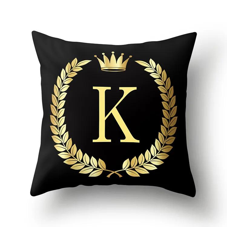 Black Gold Letter Pattern Decorative Cushions Pillowcase Polyester Cushion Cover Throw Pillow Sofa Decoration Pillowcover 40553