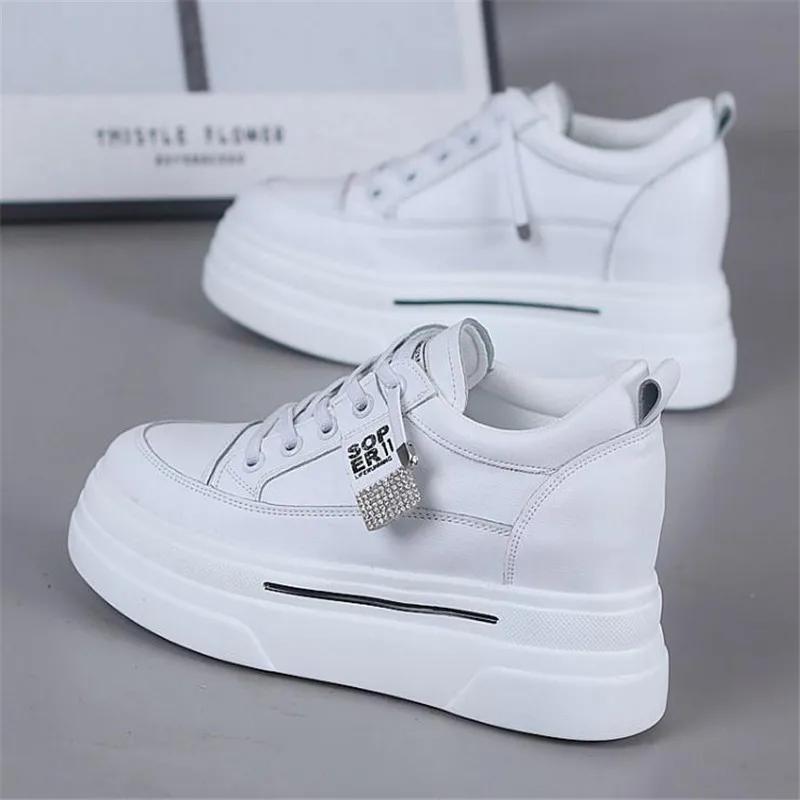 Fashion Summer Women's Casual Shoes Leather 7cm Thick Bottom Wedge Heel Ladies Fashion Sports Shoes Thick Heel Spring and Autumn Shoes